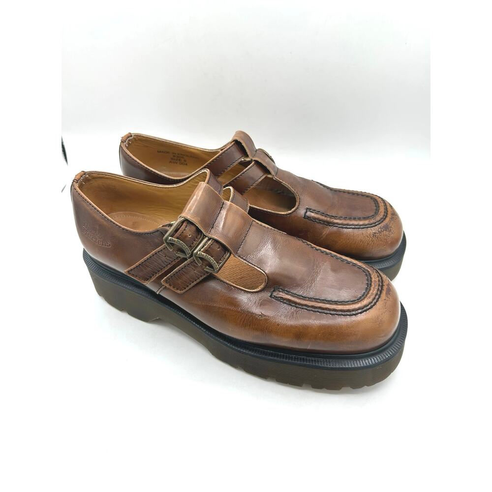 Brown Leather Mary Jane Platform Shoes